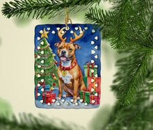 Load image into Gallery viewer, Staffordshire Bull Terrier Christmas Reindeer Porcelain Ornament