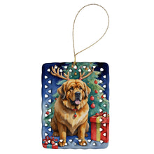 Load image into Gallery viewer, Tibetan Mastiff Christmas Reindeer Porcelain Ornament