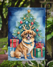 Load image into Gallery viewer, Tibetan Spaniel Christmas Garden Flag – Dog in Reindeer Antlers with Tree &amp; Gifts
