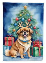 Load image into Gallery viewer, Tibetan Spaniel Christmas Garden Flag – Dog in Reindeer Antlers with Tree &amp; Gifts