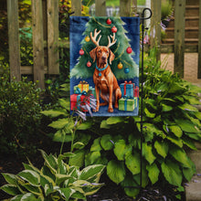 Load image into Gallery viewer, Vizsla Christmas Garden Flag – Dog in Reindeer Antlers with Tree &amp; Gifts