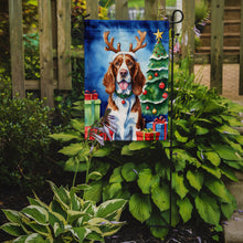 Load image into Gallery viewer, Welsh Springer Spaniel Christmas Garden Flag – Dog in Reindeer Antlers with Tree &amp; Gifts