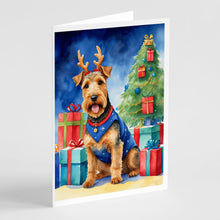 Load image into Gallery viewer, Welsh Terrier Christmas Reindeer Greeting Cards - Blank Note Cards – 8-Pack of Artist-Designed Cards with Envelopes