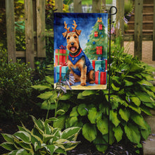 Load image into Gallery viewer, Welsh Terrier Christmas Garden Flag – Dog in Reindeer Antlers with Tree &amp; Gifts