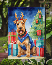 Load image into Gallery viewer, Welsh Terrier Christmas Garden Flag – Dog in Reindeer Antlers with Tree &amp; Gifts