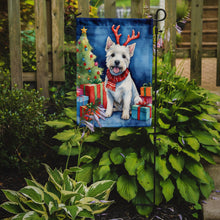 Load image into Gallery viewer, Westie Christmas Garden Flag – Dog in Reindeer Antlers with Tree &amp; Gifts