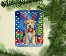 Load image into Gallery viewer, Wheaten Terrier Christmas Reindeer Porcelain Ornament