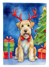 Load image into Gallery viewer, Wheaten Terrier Christmas Garden Flag – Dog in Reindeer Antlers with Tree &amp; Gifts
