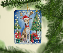 Load image into Gallery viewer, Whippet Christmas Reindeer Porcelain Ornament