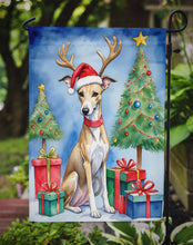Load image into Gallery viewer, Whippet Christmas Garden Flag – Dog in Reindeer Antlers with Tree &amp; Gifts