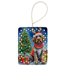 Load image into Gallery viewer, Wirehaired Pointing Griffon Christmas Reindeer Porcelain Ornament