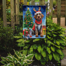 Load image into Gallery viewer, Wirehaired Pointing Griffon Christmas Garden Flag – Dog in Reindeer Antlers with Tree &amp; Gifts