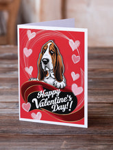 Load image into Gallery viewer, Basset Hound Happy Valentine's Day Greeting Cards - Blank Note Cards – 8-Pack of Artist-Designed Cards with Envelopes