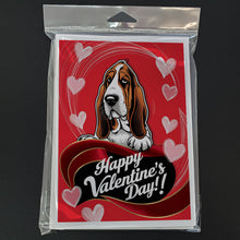 Load image into Gallery viewer, Basset Hound Happy Valentine's Day Greeting Cards - Blank Note Cards – 8-Pack of Artist-Designed Cards with Envelopes