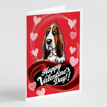 Load image into Gallery viewer, Basset Hound Happy Valentine's Day Greeting Cards - Blank Note Cards – 8-Pack of Artist-Designed Cards with Envelopes