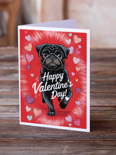 Load image into Gallery viewer, Black Pug Happy Valentine's Day Greeting Cards - Blank Note Cards – 8-Pack of Artist-Designed Cards with Envelopes