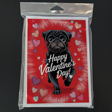 Load image into Gallery viewer, Black Pug Happy Valentine's Day Greeting Cards - Blank Note Cards – 8-Pack of Artist-Designed Cards with Envelopes