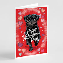 Load image into Gallery viewer, Black Pug Happy Valentine's Day Greeting Cards - Blank Note Cards – 8-Pack of Artist-Designed Cards with Envelopes
