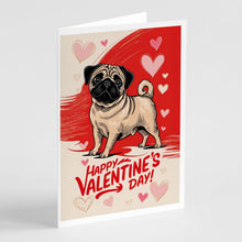 Load image into Gallery viewer, Pug Happy Valentine's Day Greeting Cards - Blank Note Cards – 8-Pack of Artist-Designed Cards with Envelopes