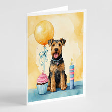 Load image into Gallery viewer, Airedale Terrier Happy Birthday Greeting Cards - Blank Note Cards – 8-Pack of Artist-Designed Cards with Envelopes
