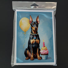 Load image into Gallery viewer, Doberman Pinscher Happy Birthday Greeting Cards - Blank Note Cards – 8-Pack of Artist-Designed Cards with Envelopes