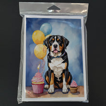Load image into Gallery viewer, Greater Swiss Mountain Dog Happy Birthday Greeting Cards - Blank Note Cards – 8-Pack of Artist-Designed Cards with Envelopes
