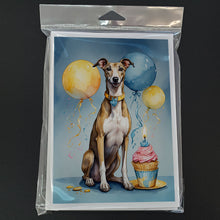 Load image into Gallery viewer, Greyhound Happy Birthday Greeting Cards - Blank Note Cards – 8-Pack of Artist-Designed Cards with Envelopes