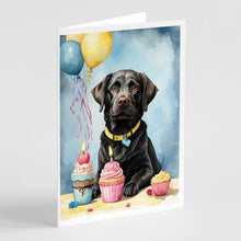 Load image into Gallery viewer, Black Labrador Retriever Happy Birthday Greeting Cards - Blank Note Cards – 8-Pack of Artist-Designed Cards with Envelopes
