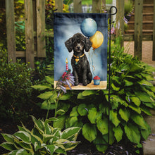 Load image into Gallery viewer, Black Toy Poodle Happy Birthday Garden Flag – Dog Birthday Cupcake Yard Decor with Balloons
