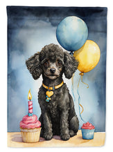 Load image into Gallery viewer, Black Toy Poodle Happy Birthday Garden Flag – Dog Birthday Cupcake Yard Decor with Balloons