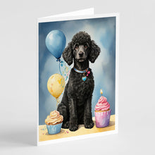 Load image into Gallery viewer, Black Standard Poodle Happy Birthday Greeting Cards - Blank Note Cards – 8-Pack of Artist-Designed Cards with Envelopes