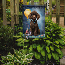 Load image into Gallery viewer, Chocolate Standard Poodle Happy Birthday Garden Flag – Dog Birthday Cupcake Yard Decor with Balloons