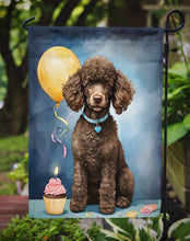 Load image into Gallery viewer, Chocolate Standard Poodle Happy Birthday Garden Flag – Dog Birthday Cupcake Yard Decor with Balloons