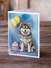 Load image into Gallery viewer, Alaskan Malamute Happy Birthday Greeting Cards - Blank Note Cards – 8-Pack of Artist-Designed Cards with Envelopes