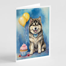 Load image into Gallery viewer, Alaskan Malamute Happy Birthday Greeting Cards - Blank Note Cards – 8-Pack of Artist-Designed Cards with Envelopes