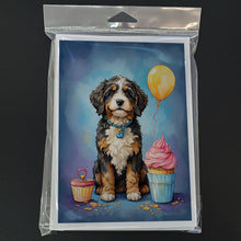 Load image into Gallery viewer, Bernedoodle Happy Birthday Greeting Cards - Blank Note Cards – 8-Pack of Artist-Designed Cards with Envelopes