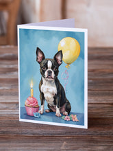 Load image into Gallery viewer, Boston Terrier Happy Birthday Greeting Cards - Blank Note Cards – 8-Pack of Artist-Designed Cards with Envelopes