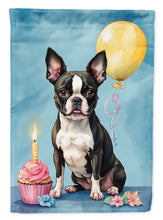 Load image into Gallery viewer, Boston Terrier Happy Birthday Garden Flag –Dog Birthday Cupcake Yard Decor with Balloons
