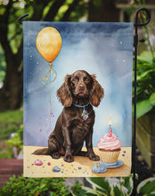 Load image into Gallery viewer, Boykin Spaniel Happy Birthday Garden Flag –Dog Birthday Cupcake Yard Decor with Balloons
