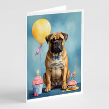 Load image into Gallery viewer, Bullmastiff Happy Birthday Greeting Cards - Blank Note Cards – 8-Pack of Artist-Designed Cards with Envelopes