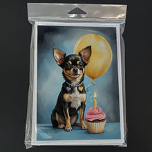 Load image into Gallery viewer, Black and Tan Chihuahua Happy Birthday Greeting Cards - Blank Note Cards – 8-Pack of Artist-Designed Cards with Envelopes
