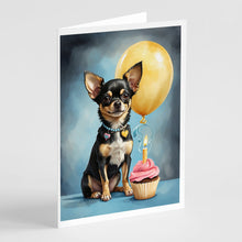 Load image into Gallery viewer, Black and Tan Chihuahua Happy Birthday Greeting Cards - Blank Note Cards – 8-Pack of Artist-Designed Cards with Envelopes