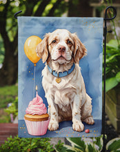 Load image into Gallery viewer, Clumber Spaniel Happy Birthday Garden Flag –Dog Birthday Cupcake Yard Decor with Balloons