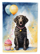 Load image into Gallery viewer, Curly Coated Retriever Happy Birthday Garden Flag –Dog Birthday Cupcake Yard Decor with Balloons