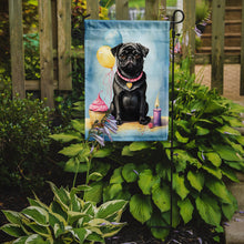Load image into Gallery viewer, Black Pug Happy Birthday Garden Flag –Dog Birthday Cupcake Yard Decor with Balloons