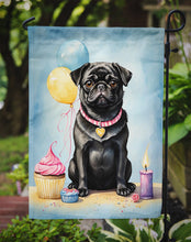 Load image into Gallery viewer, Black Pug Happy Birthday Garden Flag –Dog Birthday Cupcake Yard Decor with Balloons