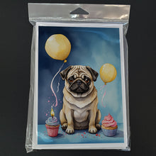 Load image into Gallery viewer, Pug Happy Birthday Greeting Cards - Blank Note Cards – 8-Pack of Artist-Designed Cards with Envelopes