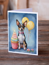 Load image into Gallery viewer, Rat Terrier Happy Birthday Greeting Cards - Blank Note Cards – 8-Pack of Artist-Designed Cards with Envelopes