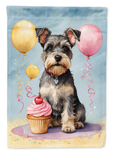 Load image into Gallery viewer, Schnauzer Happy Birthday Garden Flag –Dog Birthday Cupcake Yard Decor with Balloons
