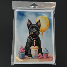 Load image into Gallery viewer, Scottish Terrier Happy Birthday Greeting Cards - Blank Note Cards – 8-Pack of Artist-Designed Cards with Envelopes